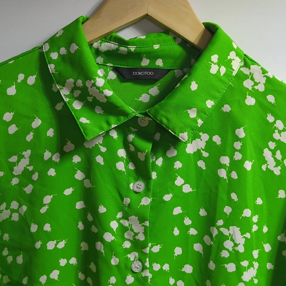 Dokotoo Green Abstract Dot Button-Down Shirt Size Large PTP 20 - Picture 3 of 7